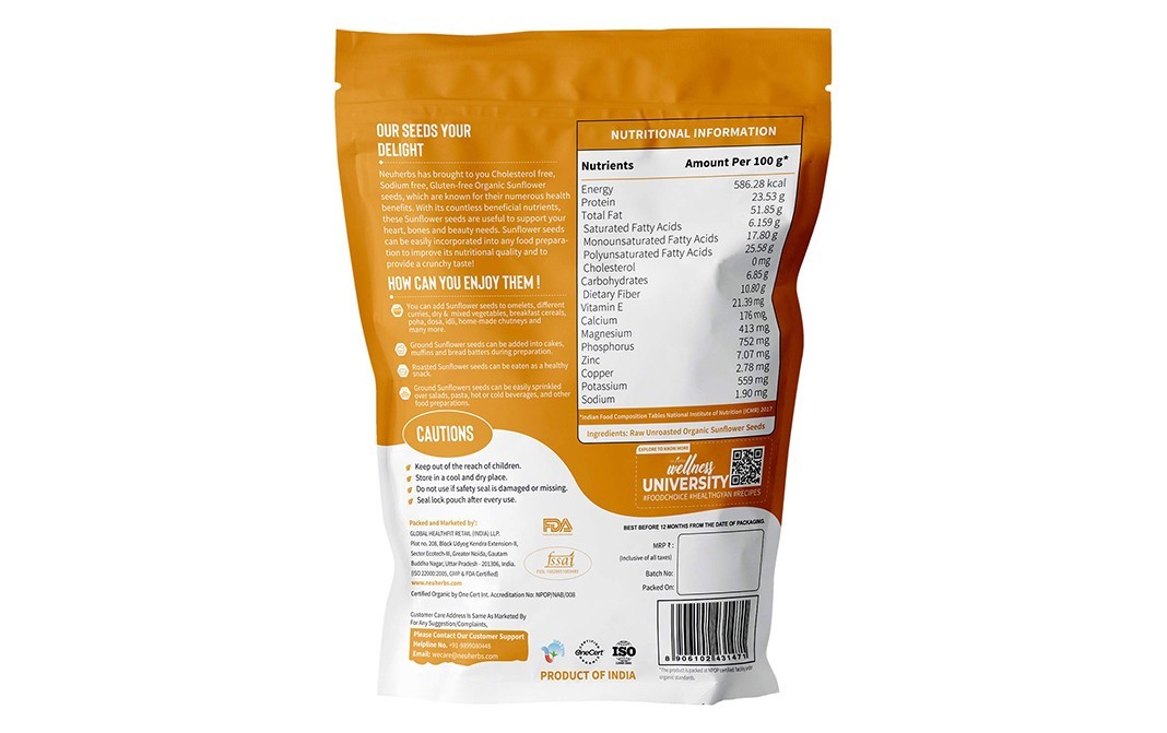 Neuherbs organic Sunflower Seeds Raw Unroasted Deshelled Seeds   Pack  1 kilogram